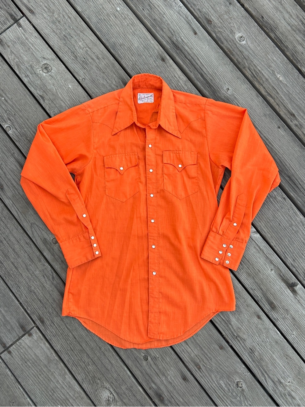 Vintage Rockmount Orange Pearl Snap Western Shirt Small Menโs 70s Retro